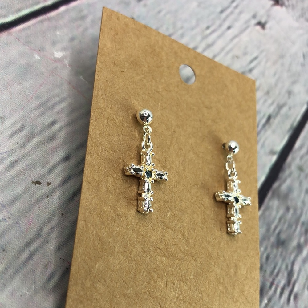 5/$25 Artsy silver tone cross dainty delicate shiny drop dangle statement - Picture 5 of 10
